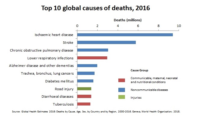 10 nguyên nhân tử vong hàng đầu thế giới năm 2016