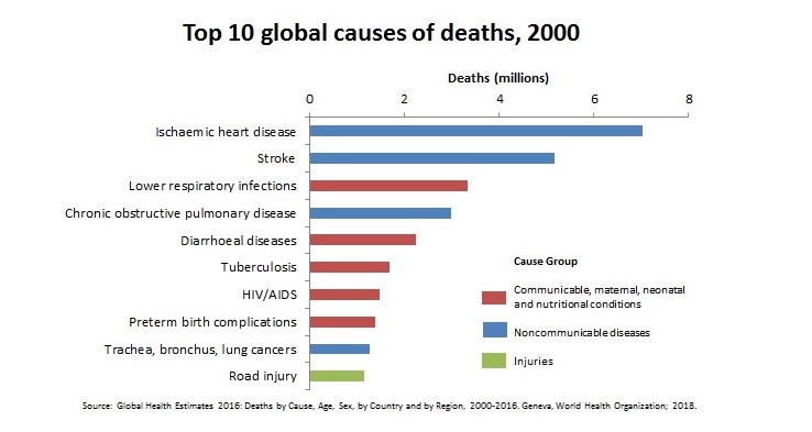 Top 10 nguyên nhân gây tử vong hàng đầu năm 2000