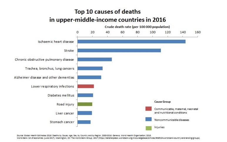 10 nguyên nhân gây tử vong hàng đầu ở các nước thu nhập cao năm 2016
