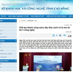 Báo Sở KHCN Cao Bằng: Chế tạo thành công Nano Dây thìa canh và Lá sen từ bộ 3 công nghệ