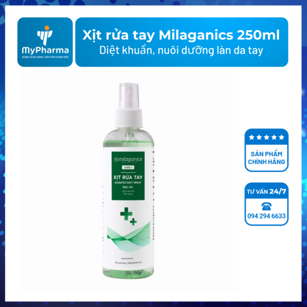 Xịt rửa tay Milaganics 250ml