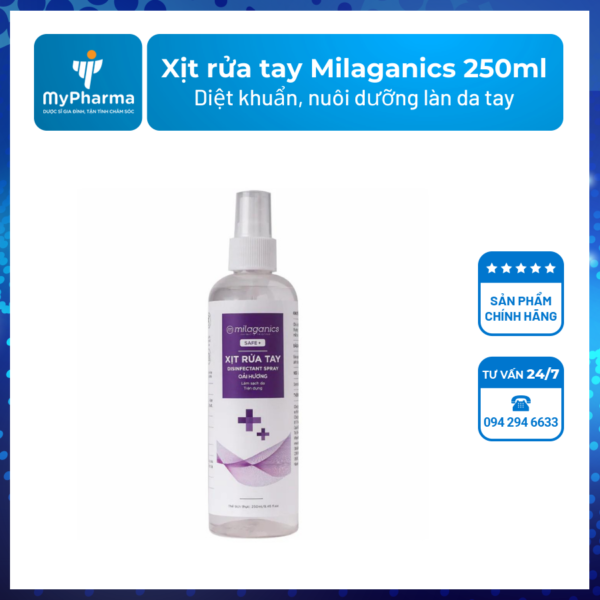 Xịt rửa tay Milaganics 250ml