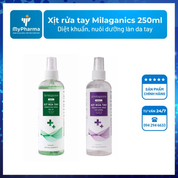 Xịt rửa tay Milaganics 250ml
