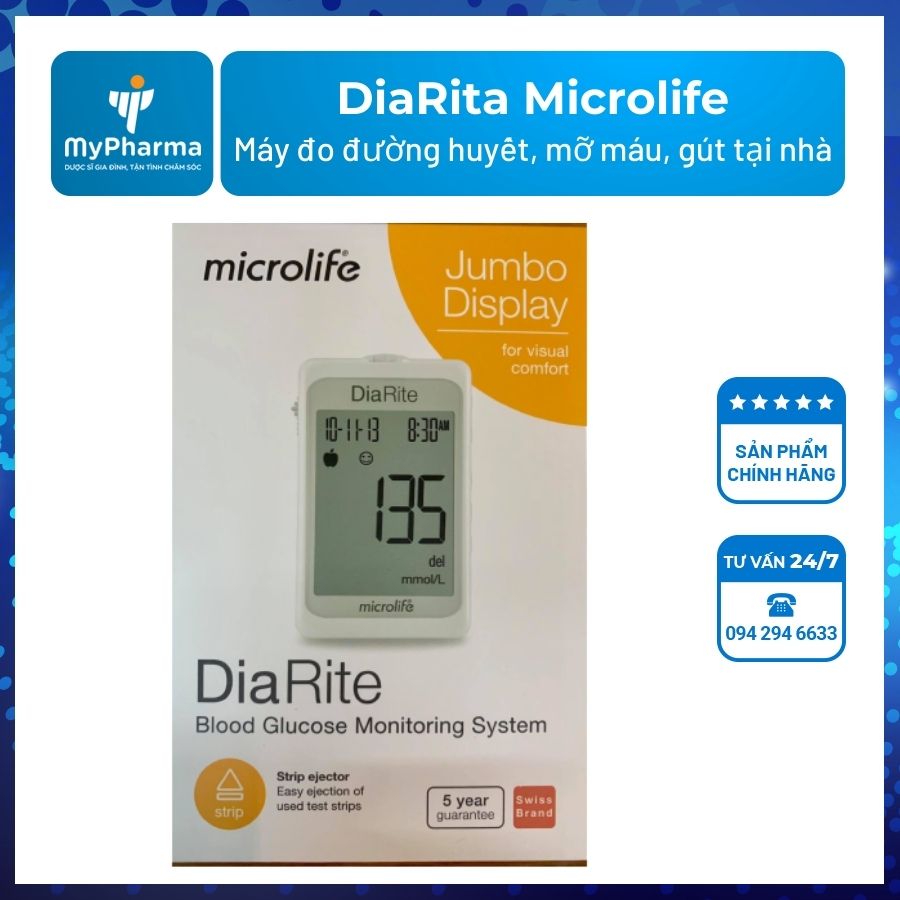 Máy đo đường huyết DiaRite Microlife CHÍNH HÃNG, giá tốt nhất, tặng kèm 50 que thử